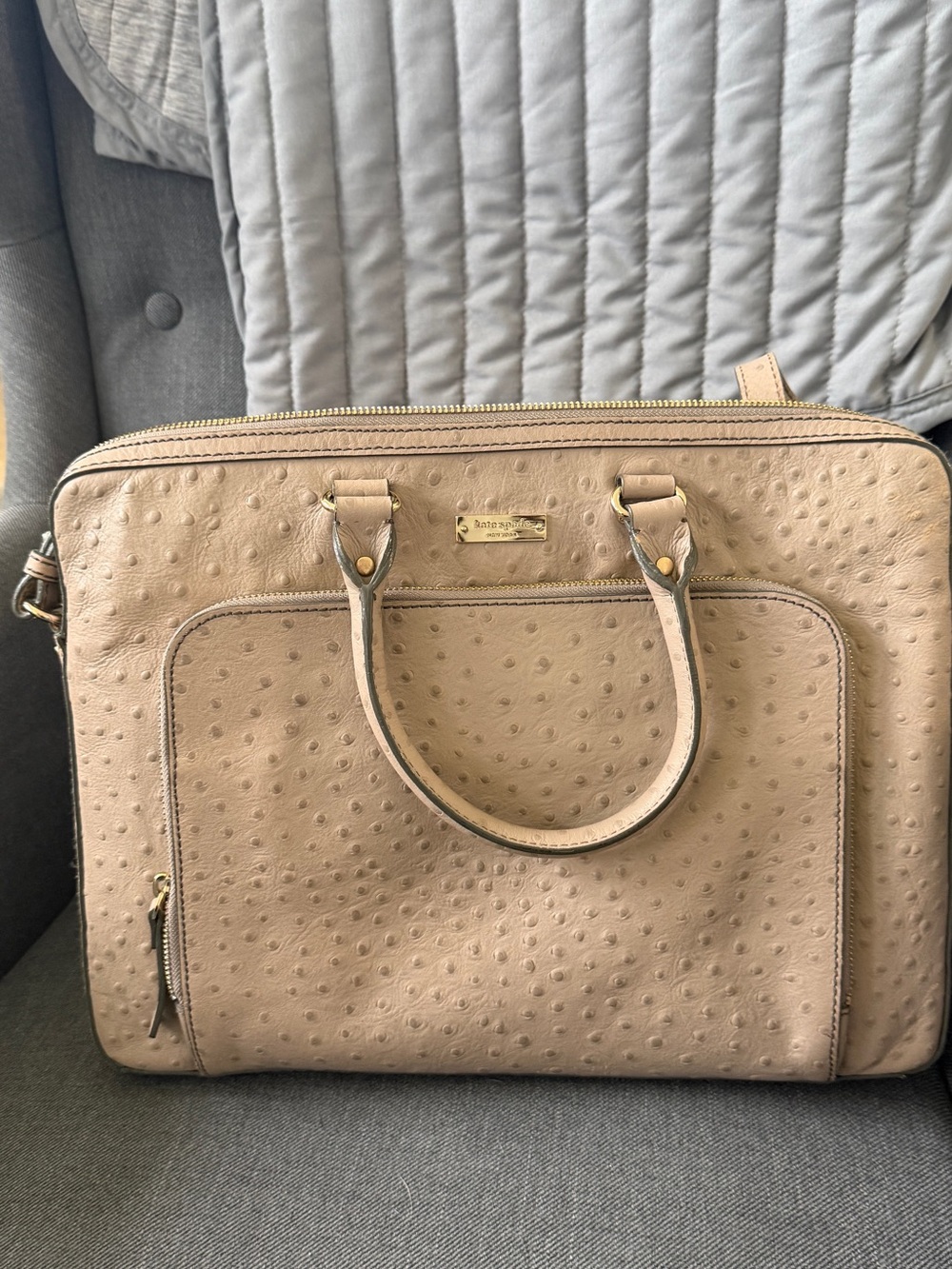 kate spade Tan Ostrich-Texture Laptop Bag